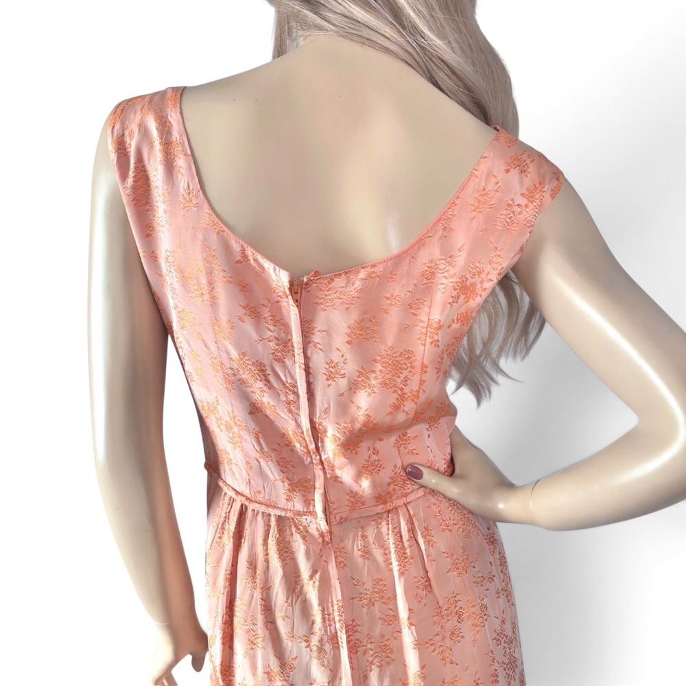 Vintage 1960s Orange Floral Jacquard Satin Mini Dress Size Small - Picture 5 of 8
